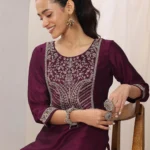 Wine Yoke Design Silk Kurta