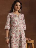 Green Printed Cotton A-Line Kurta - Image 3