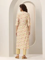 Beige Printed Silk Blend Straight Kurta - Image 3