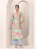 Multi Printed Silk Blend Straight Kurta - Image 4