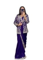 Ready To Wear Saree & Koti Set For Women Bollywood Style Chinon Silk Fabric On Embrodery Sequance Cording Work