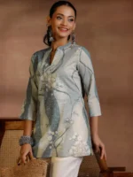 Off White Printed Cotton Blend Straight Kurtis - Image 2