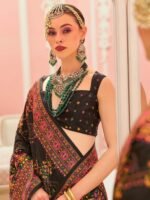 Womens Silk Blend Black Woven Design Saree with Unstitched Blouse - Image 3