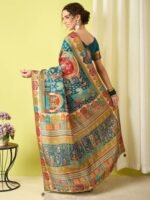Teal Woven Viscose Saree with Unstitched Blouse - Image 2