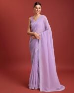 Women's Dazzling Divinity Crush Organza Saree Swarovski Stone Work Comes With Unstitched Blouse Piece - Image 2