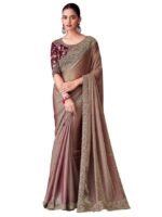Women's Multicolor Satin Embroidered Saree With Unstitched Blouse