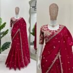 Saree For Womens Bollywood Style Zimmy Choo Organza Silk Fabric On Beautiful Sequance Embrodery Work - Image 2
