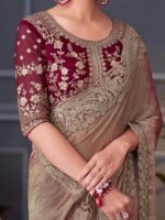 Women's Multicolor Satin Embroidered Saree With Unstitched Blouse - Image 3