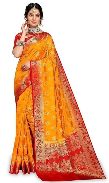 Sarees for Women Wear Cotton Silk Banarasi Sari Kanjivaram Soft 2024 Wedding Original Pure Kanchipuram Pattu Sadi with Blouse Piece (Barmasi)