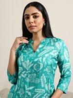 Rama Green Printed Silk Blend Straight Tunic - Image 3