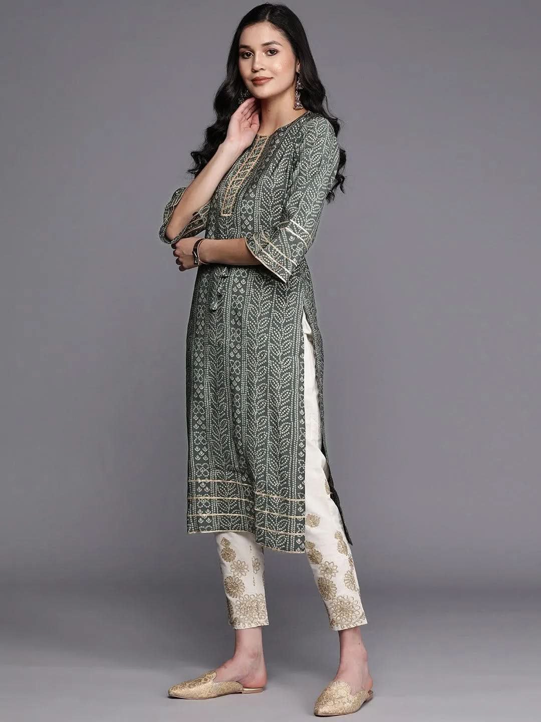 grey-printed-silk-straight-kurta-libas-2-27531328946326-1.jpg Grey Printed Silk Straight Kurta - Image 1