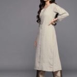 Taupe Woven Design Rayon Straight Kurta