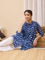 Blue Pure Cotton Printed A-Line Short Kurti
