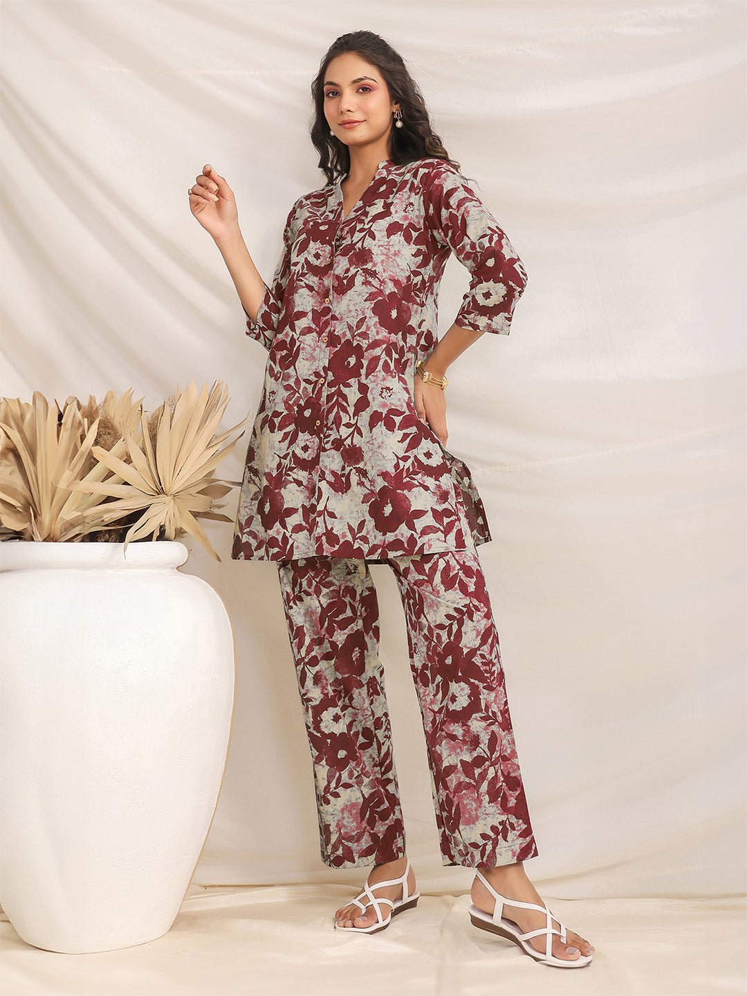 Maroon floral printed coordinated fashion set