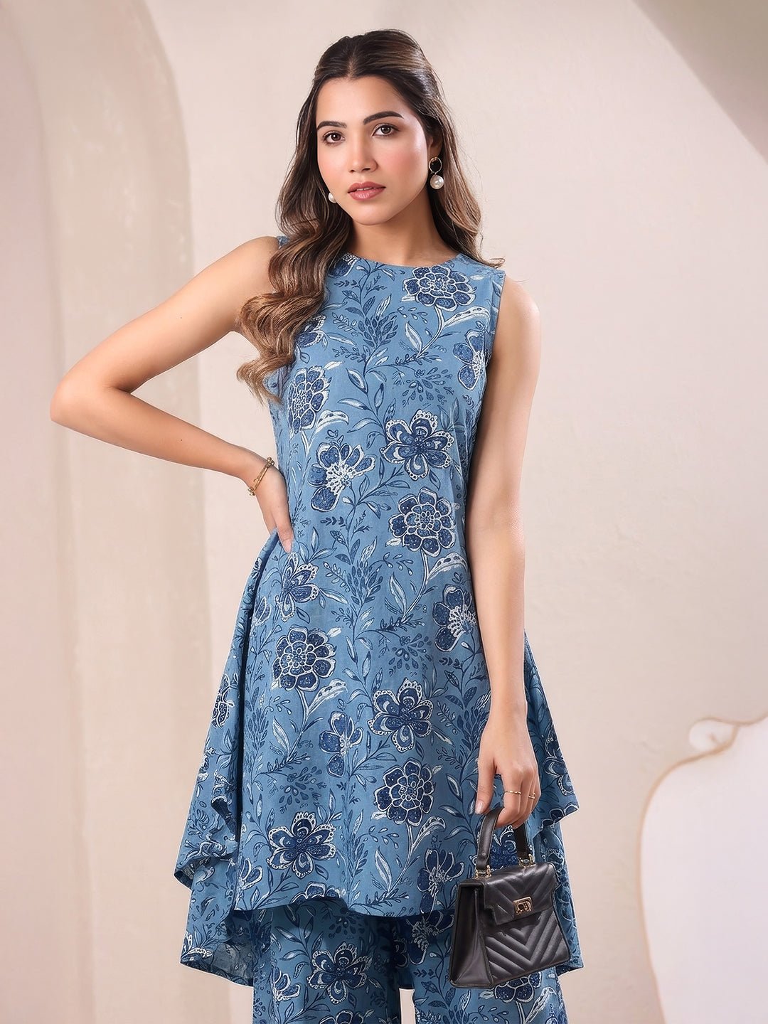 Blue cotton floral cord set