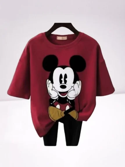 Women Printed Round Neck Pure Cotton Maroon T-Shirt